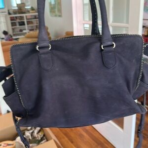 Diane Von Furstenberg Navy Blue Leather Satchel With Crossbody Strap